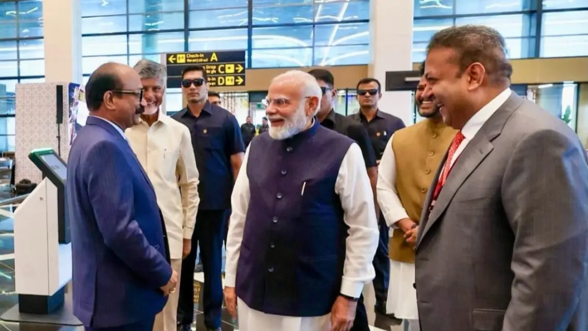 PM Narendra Modi meresmikan Bandara Internasional Bhogapuram di Visakhapatnam, Andhra Pradesh, India. (Foto: IST)