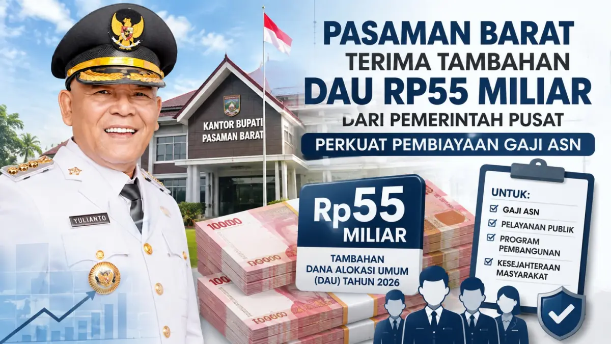 Pasaman Barat memperoleh tambahan DAU sekitar Rp55 miliar dari pemerintah pusat untuk mendukung penggajian ASN dan memperkuat fiskal daerah. (Ilustrasi AI)