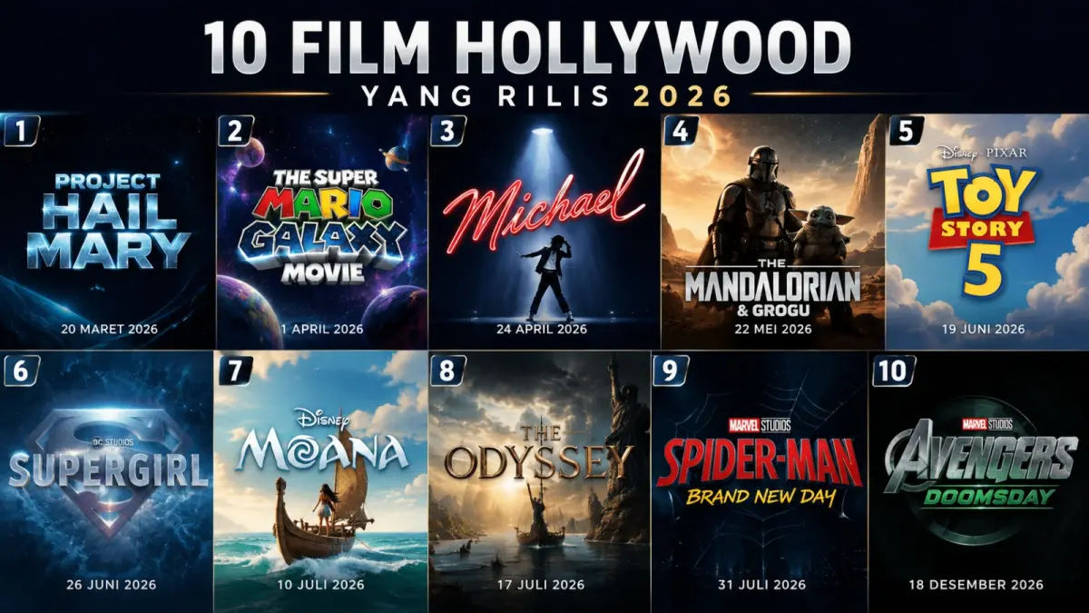 10 film Hollywood rilis 2026 menghadirkan The Odyssey, Spider-Man, Supergirl, Moana, Toy Story 5, hingga Avengers: Doomsday sepanjang tahun. (Ilustrasi AI)