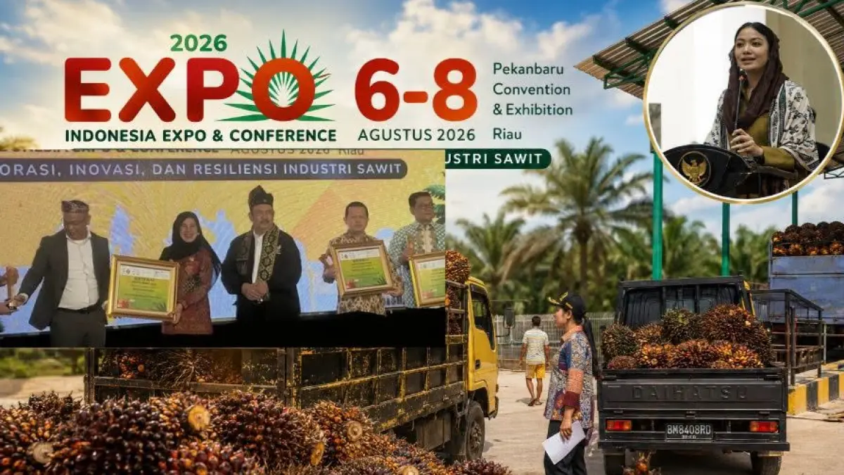 Bupati Dharmasraya Annisa Suci Ramadhani meraih SIEXPO Award 2026 karena dinilai berkomitmen meningkatkan kesejahteraan petani dan menjaga stabilitas harga TBS sawit. (ilustrasi AI)