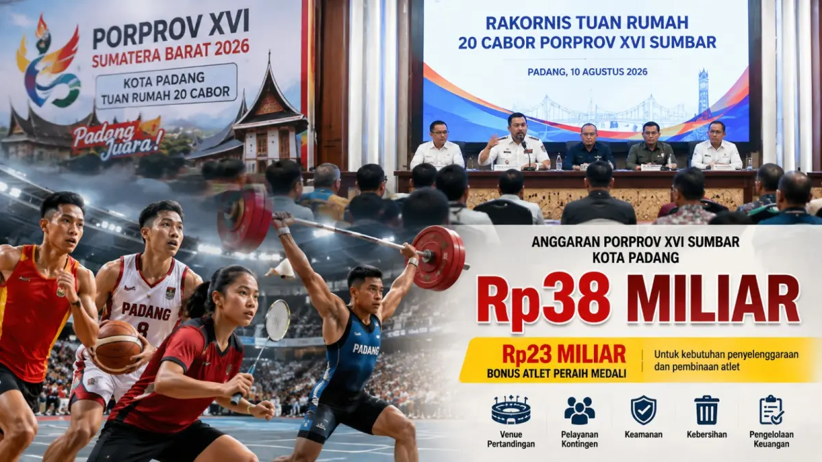 Ilustrasi Rapat Koordinasi Teknis Tuan Rumah 20 Cabang Olahraga (Cabor) Porprov XVI Sumbar di Aula Bagindo Aziz Chan, Balai Kota Padang. (ilustrasi AI)