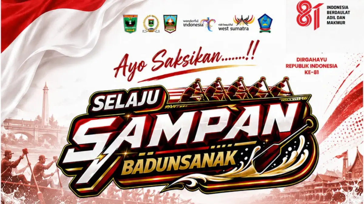 Selaju Sampan Badunsanak meriahkan HUT ke-81 RI di Dharmasraya pada 15–16 Agustus, menghadirkan hiburan dan pasar UMKM Ekraf.