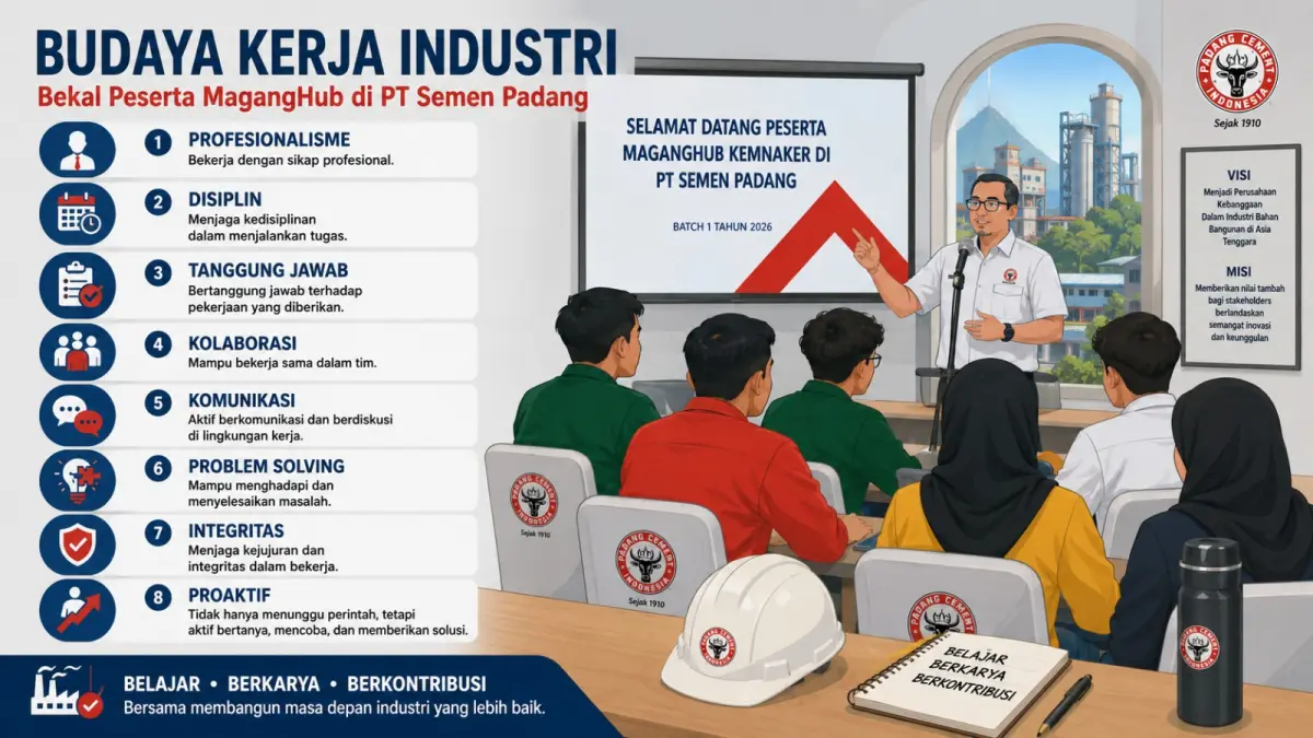 Ilustrasi perwakilan mentor memberikan arahan teknis terkait pekerjaan sekaligus membantu peserta mengenal budaya kerja industri dalam program MagangHub Kemenaker 2026. (ilustrasi AI)