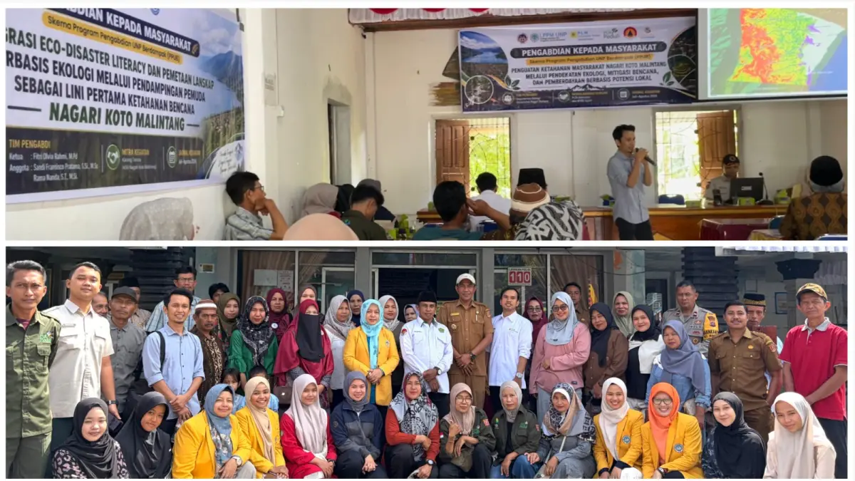 UNP memetakan risiko bencana dan jalur evakuasi di Koto Malintang, Agam, sekaligus membekali warga dengan simulasi tanggap darurat.