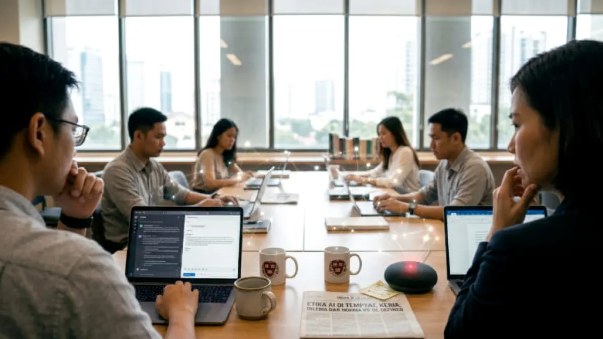 Peneliti Harvard mengungkap fenomena banyak pengguna AI masih enggan mengaku karena norma dan aturan penggunaannya belum jelas. (Foto ilustrasi AI)