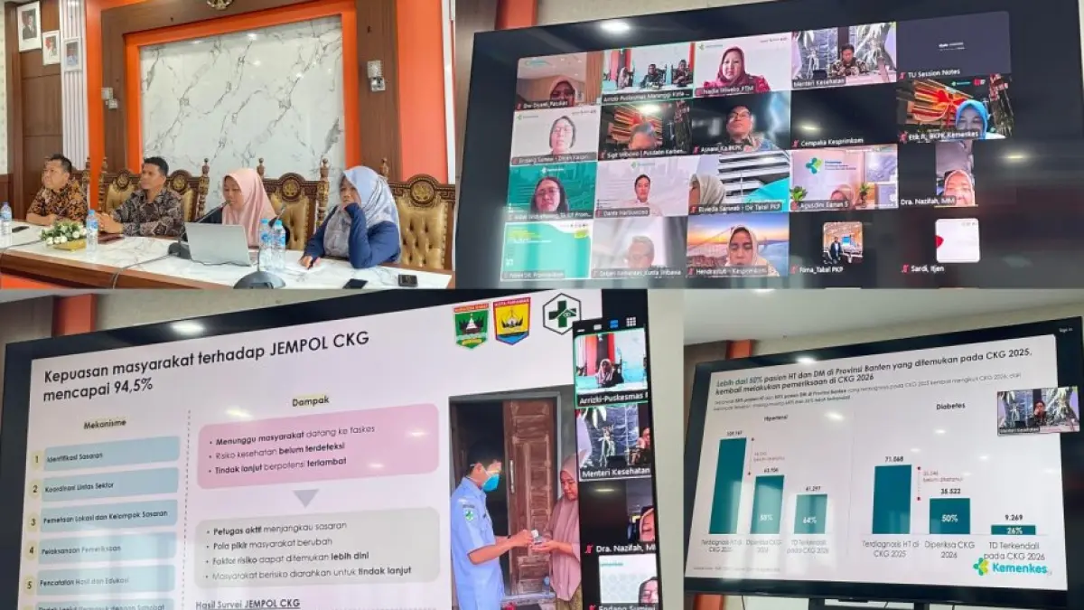 Puskesmas Marunggi Kota Pariaman memaparkan inovasi JEMPOL CKG dalam rapat koordinasi yang dipimpin Menteri Kesehatan RI secara virtual.