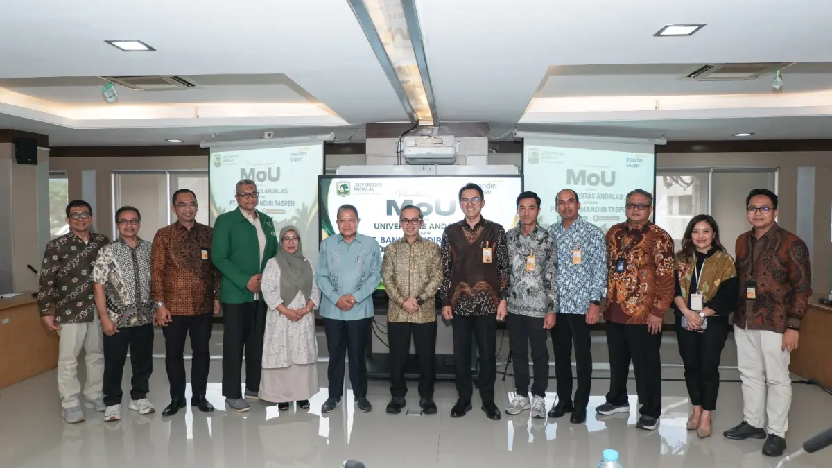 Bank Mandiri Taspen dan Universitas Andalas resmi menandatangani MoU untuk memperkuat kolaborasi pendidikan, penelitian, pengembangan SDM, inovasi, dan sinergi bisnis. (DOKUMENTASI MANDIRI TASPEN)