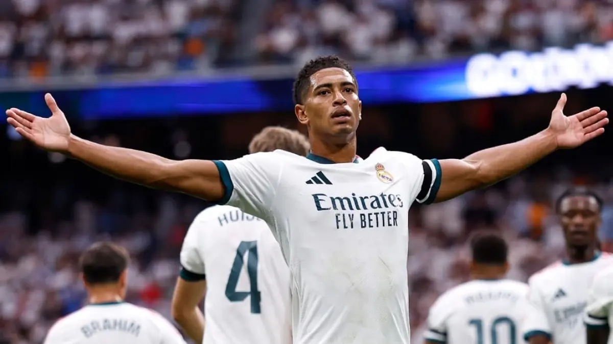 Jude Bellingham mencetak dua gol untuk membawa Real Madrid unggul 3-0 atas Málaga pada babak pertama LaLiga 2026/2027.(Foto: Instagram @realmadrid)