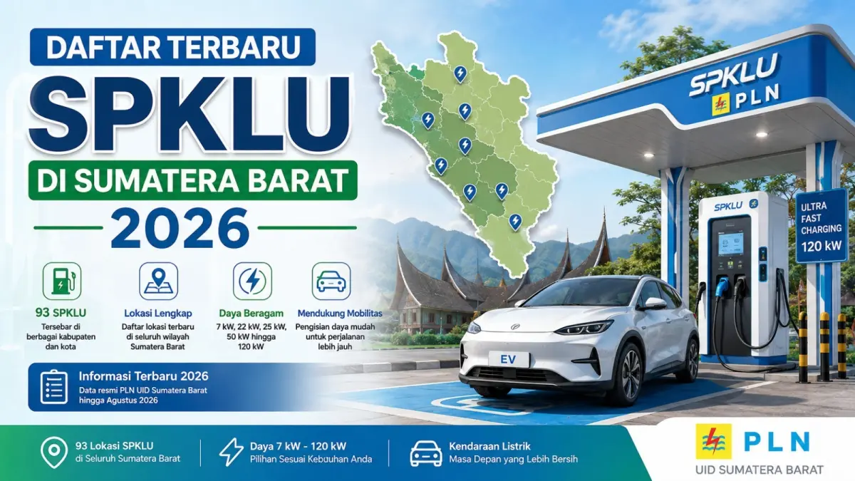 93 SPKLU tersebar di Sumatera Barat hingga Agustus 2026. Simak daftar lokasi dan kapasitas SPKLU mulai 7 kW hingga 120 kW. (ilustrasi AI)