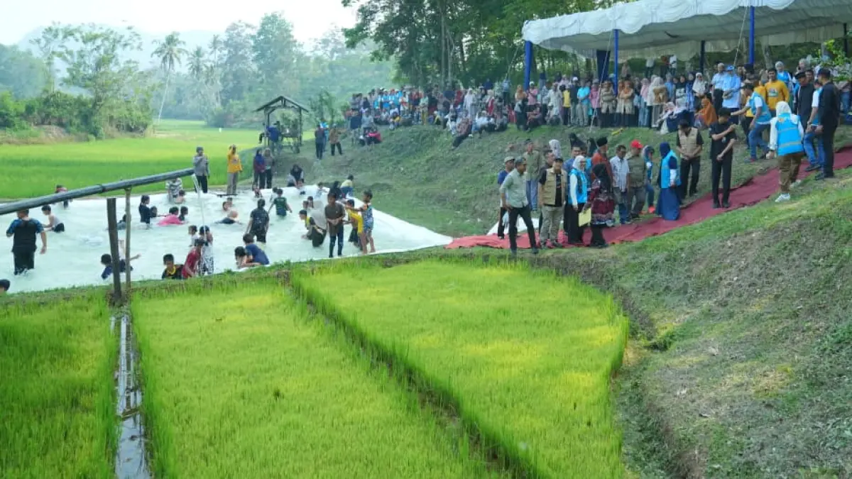 Pompanisasi tenaga surya PLN yang mengairi sekitar 400 hektare sawah di Nagari Tanjung Barulak, Tanah Datar, diresmikan Minggu (6/9/2026).