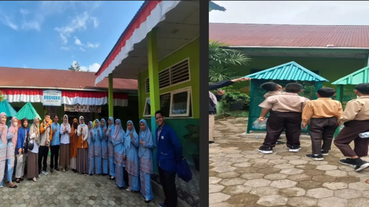 Tim Pengabdian kepada Masyarakat Universitas Mercubaktijaya bersama guru dan siswa SDN 03 Batu Balang dalam Program Kompos Sekolah.