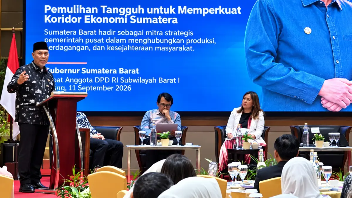 Gubernur Sumbar Mahyeldi saat menjadi pembicara dalam Rapat Anggota DPD RI Subwilayah Barat I di Batam.