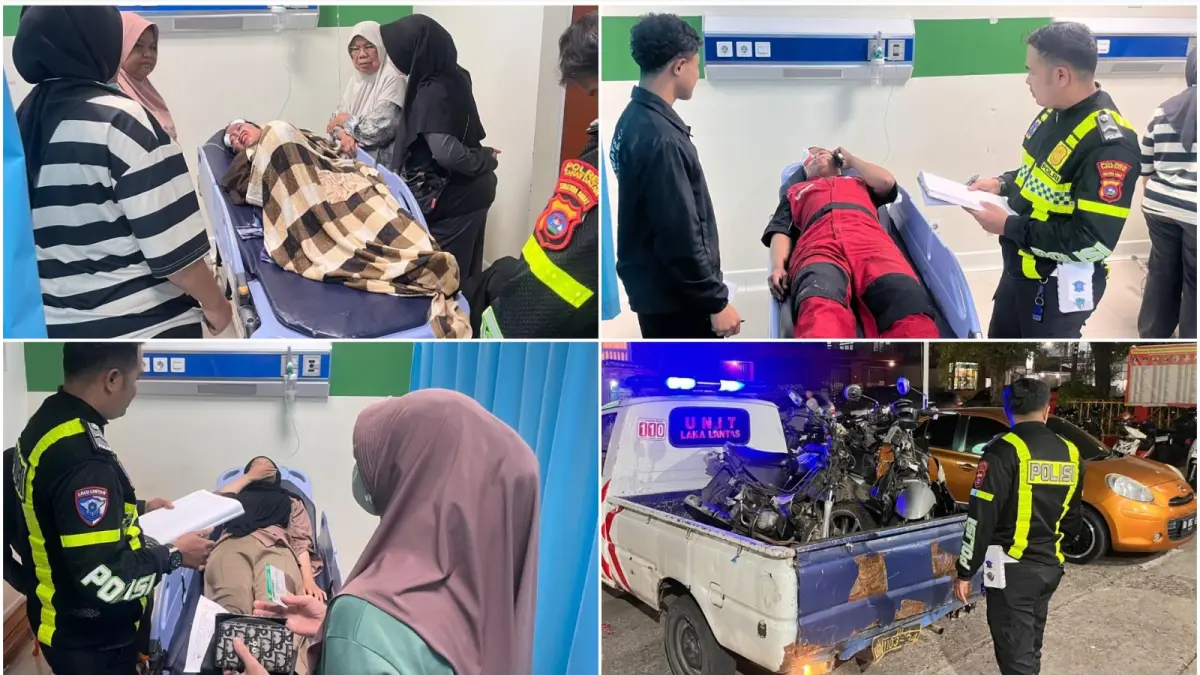 Tiga korban kecelakaan di Parak Juar, Tanahdatar, saat menjalani perawatan di rumah sakit setelah terlibat tabrakan dua sepeda motor.