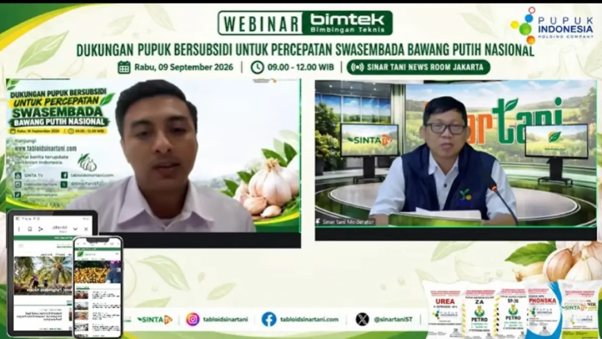 Webinar “Dukungan Pupuk Bersubsidi untuk Percepatan Swasembada Bawang Putih Nasional” yang digelar Rabu (16/9/2026). (Foto: Corcom PI)