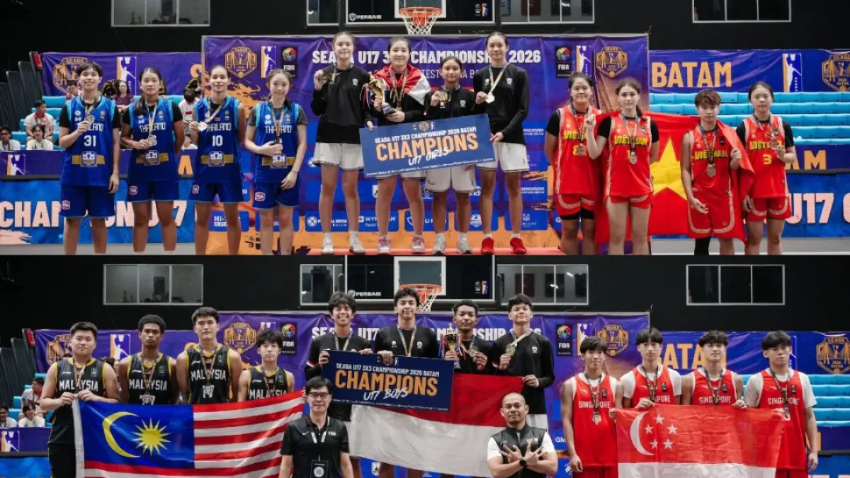 Timnas Basket 3x3 U17 Indonesia sukses mengawinkan gelar juara putra dan putri di SEABA U17 3x3 Championship 2026. (Foto: Corcom DBL)