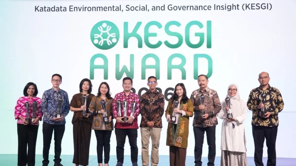 PT Bukit Asam (PTBA) meraih dua penghargaan dalam ajang Katadata ESG Insight (KESGI) Award 2026 atas kinerja ESG, pengelolaan emisi, dekarbonisasi, dan lingkungan. (Foto: Corcom PTBA)