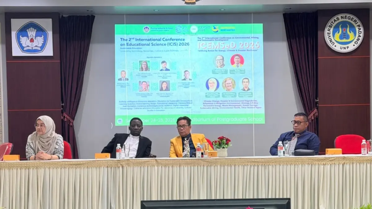 The 2nd International Conference on Environmental, Mining and Sustainable Development (2nd ICEMSeD) Sekolah Pascasarjana Universitas Negeri Padang (UNP), Kamis (24/9/2026). (Foto: KKPS UNP)
