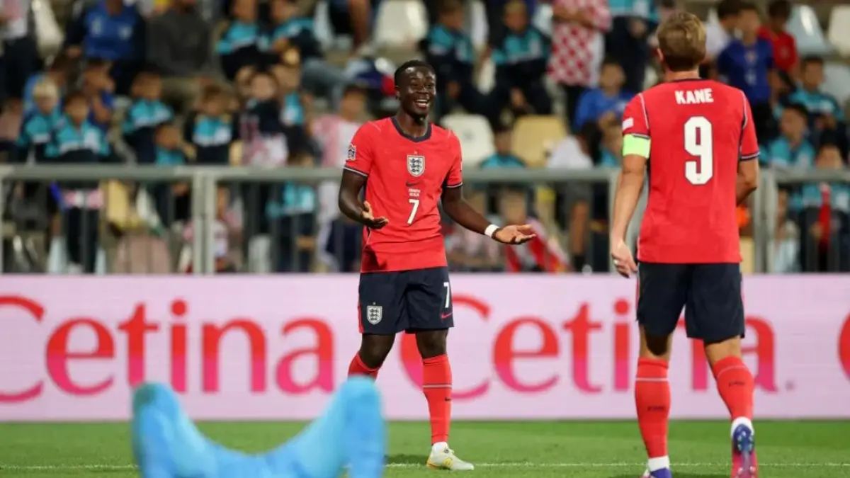 Harry Kane dan Bukayo Saka sama-sama mencetak dua gol saat Inggris menang 7-0 atas Kroasia pada UEFA Nations League 2026/2027. (Foto: UEFA.com)