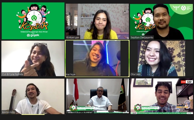 Seluruh pengisi acara kordar-kolaborasi penggalangan dana virtual yang diadakan Gojek Padang. (Foto: Corcom Gojek)