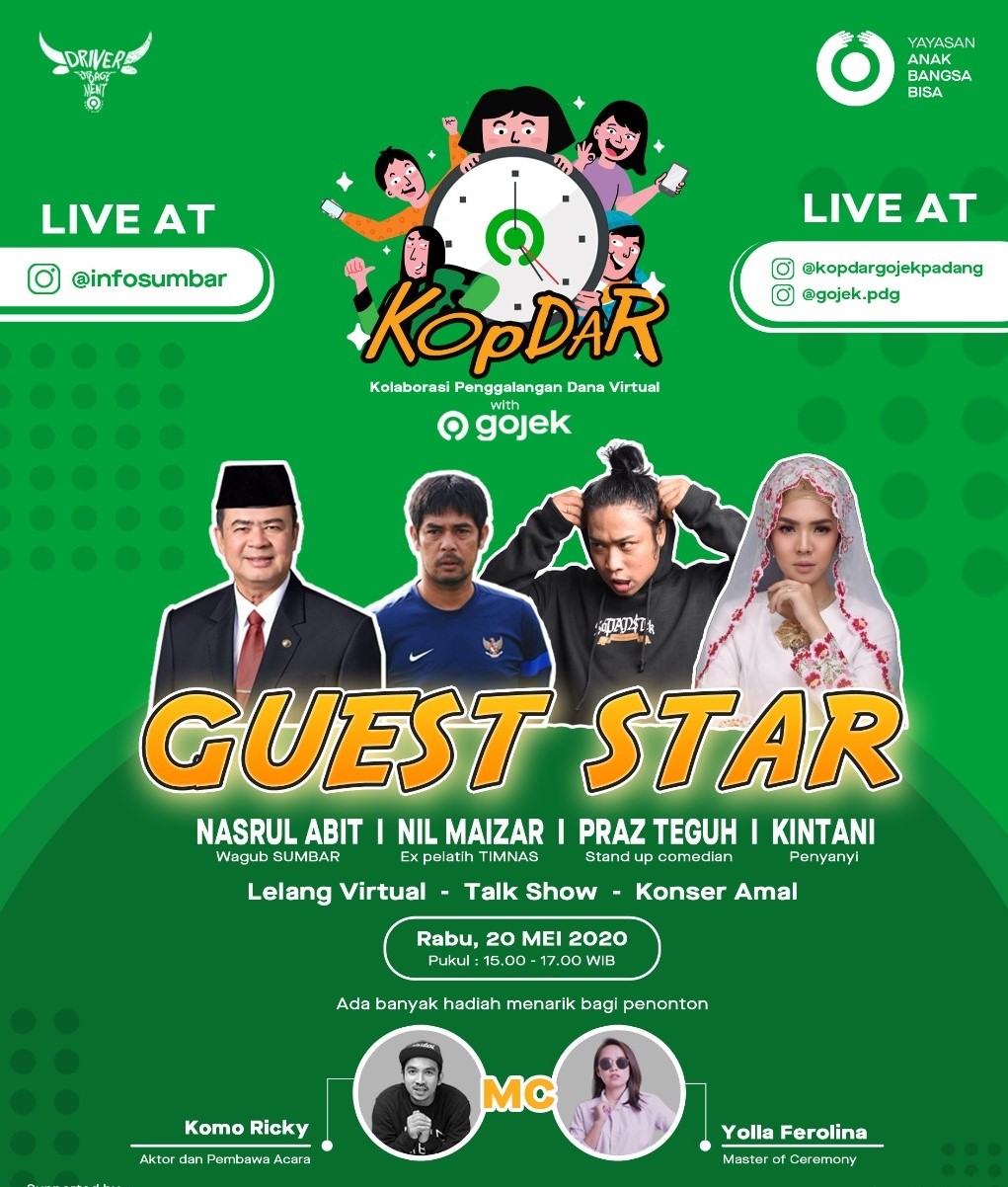 Kopdar diisi dengan talkshow (bincang-bincang), lelang virtual serta konser amal yang melibatkan beberapa tokoh Sumatra Barat salah satunya Wakil Gubernur Nasrul Abit. (Foto: IST)