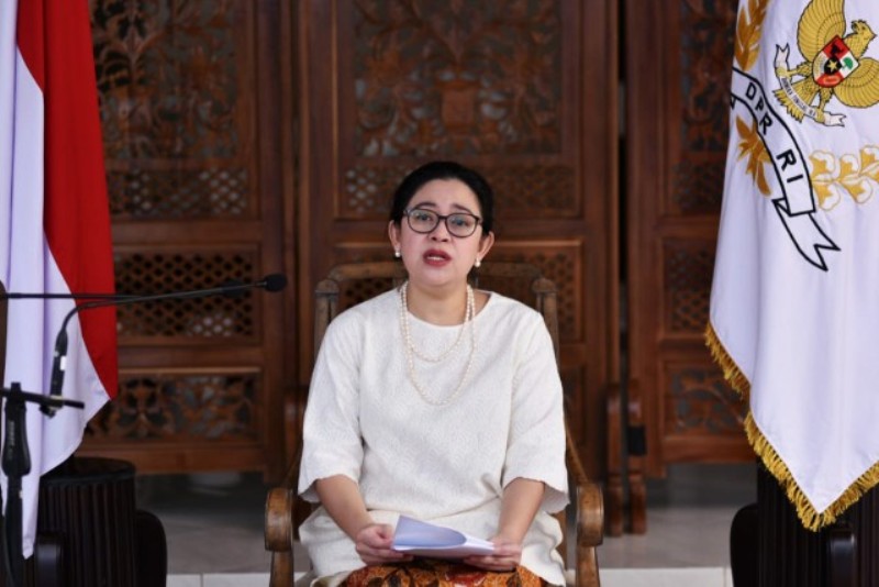Ketua DPR RI Puan Maharani saat jadi pembicara kunci Halalbihalal Peringatan Hari Lahir Pancasila. (Foto: Humas DPR RI)