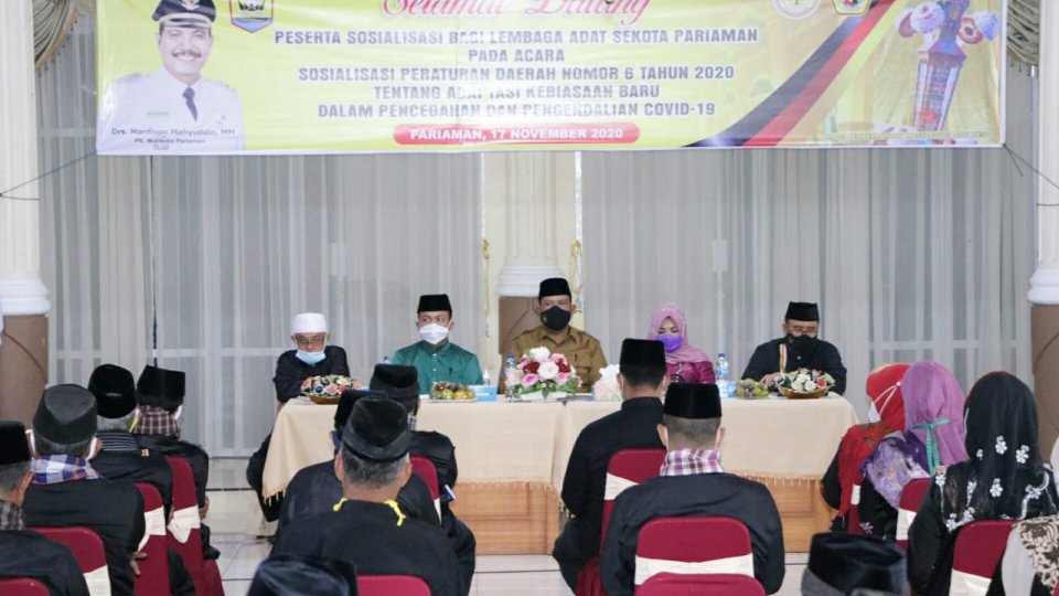 Kegiatan Peningkatan Kapasitas Lembaga Adat Anak Nagari dalam Menghadapi Adaptasi Kebiasaan Baru melalui Asosiasi Peraturan Daerah tentang Adaptasi Kebiasaan Baru. (Diskominfo Pariaman)