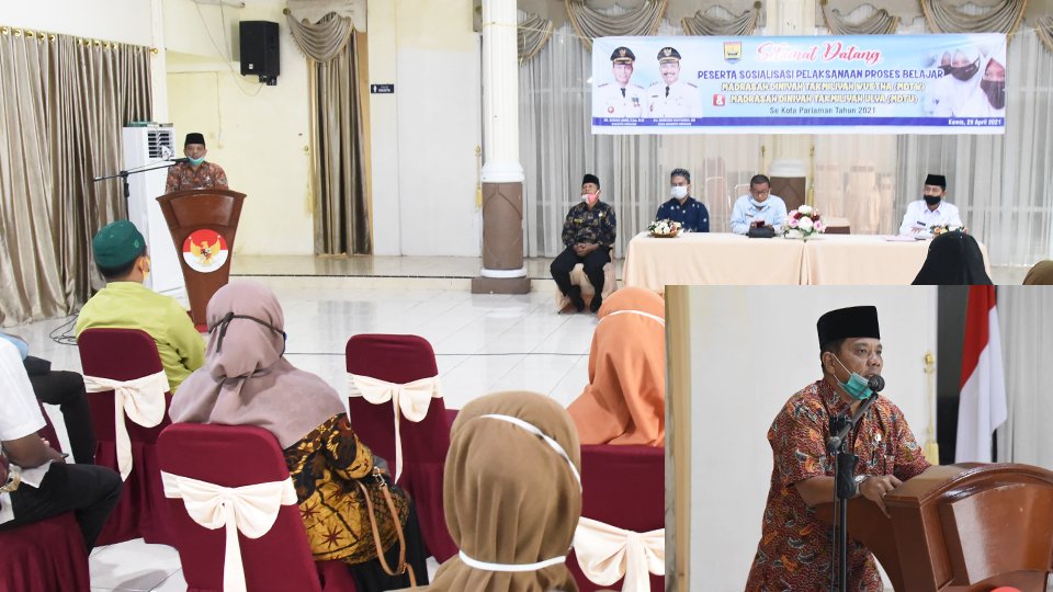 Asisten Pemerintahan dan Kesejahteraan Rakyat Pemko Pariaman, Yaminurizal membuka Sosialisasi Pelaksanaan Proses Belajar MDTW dan MDTU se Kota Pariaman Tahun 2021. (Diskominfo Pariaman)