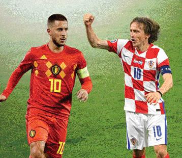 KETAT: Bintang Belgia, Hazard dan bintang Kroasia, Modric bakal beradu tangkas demi harga diri negaranya.(IST)