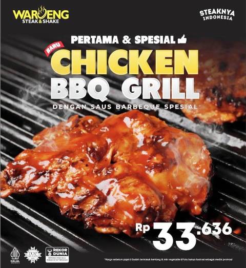 Waroeng Steak & Shake ada di Belakang Tangsi Jl Diponegoro No 15, dan Jl Kp Nias V No 1 Padang hadirkan menu baru Chicken BBQ Grill.