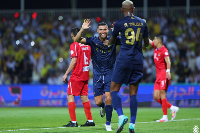 Empat menit setelah babak kedua dimulai, Ronaldo berhasil mencetak gol ketiga Al Nassr ke gawang Al-Wehda. (Foto: X @AlNassrFC)