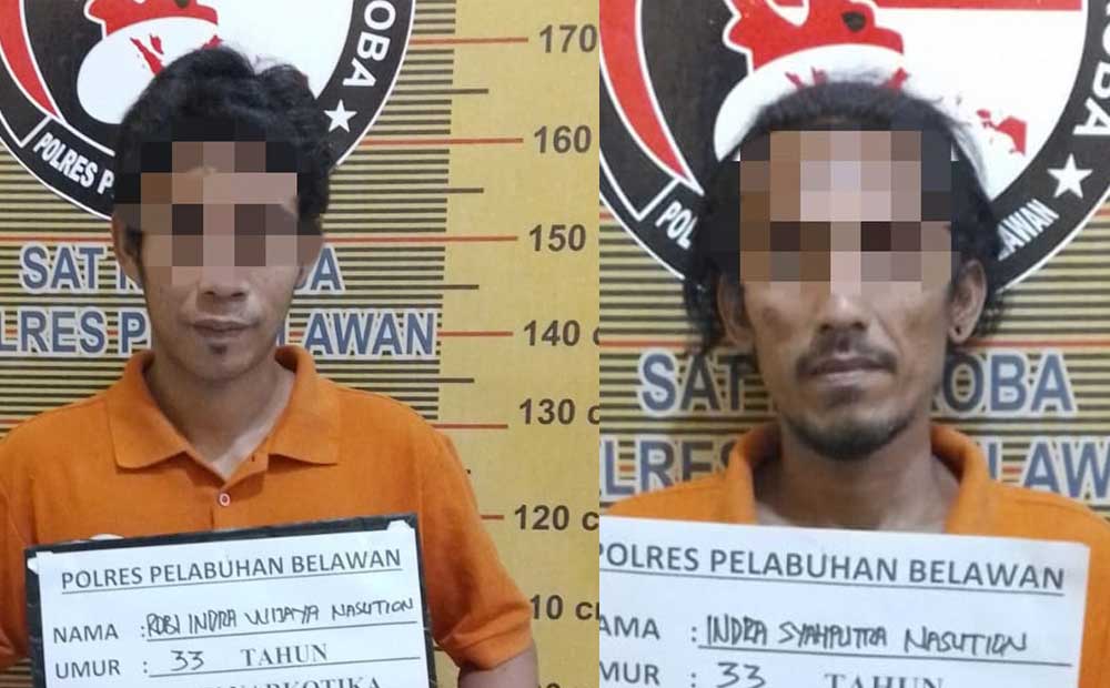 DIAMANKAN: Indra dan Robi, saat diamankan di Polres Pelabuhan Belawan.