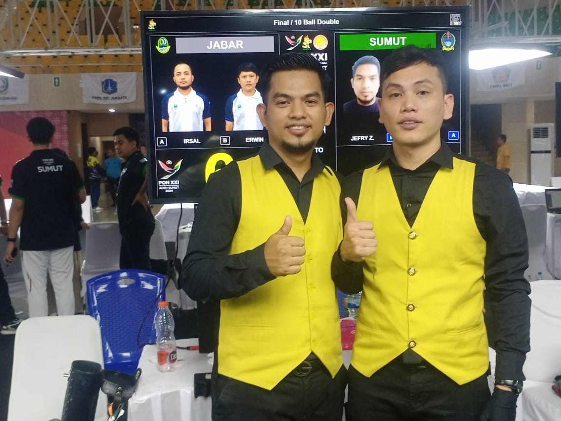 MEDALI EMAS: Pebiliar ganda putra Sumut Jefri Zen dan Punguan Sihombing berhasil meraih emas ketiga bagi Kontingen Sumatera Utara pada Pekan Olahraga Nasional (PON) XXI Aceh-Sumut 2024.