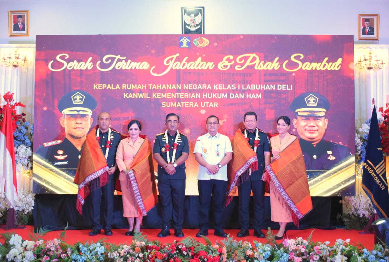 SERTIJAB: Rumah Tahanan Negara (Rutan) Kelas I Labuhan Deli Kanwil Kemenkumham Sumut menggelar Serah Terima Jabatan (Sertijab) dan Pisah Sambut Kepala Rutan dari pejabat lama Erwin F. Simangunsong