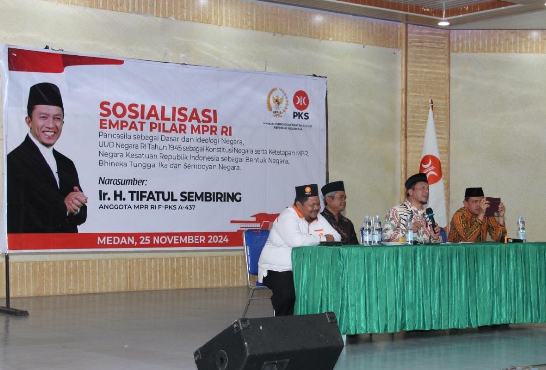 Anggota DPR/MPR RI Tifatul Sembiring ketika sosialisasi 4 Pilar MPR di Medan, Senin (25/11/2024). Foto:&nbsp;Dokumen&nbsp;Pribadi