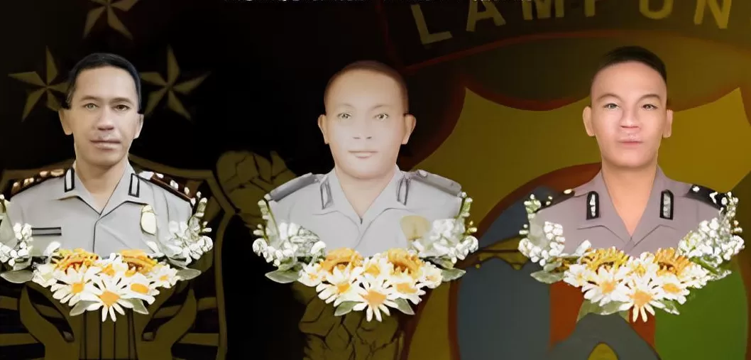 GUGUR: Tiga personel Polres Way Kanan, Lampung gugur saat gerebek judi sabung ayam, Senin (17/3/2025). (Dok: Humas Polda Lampung).