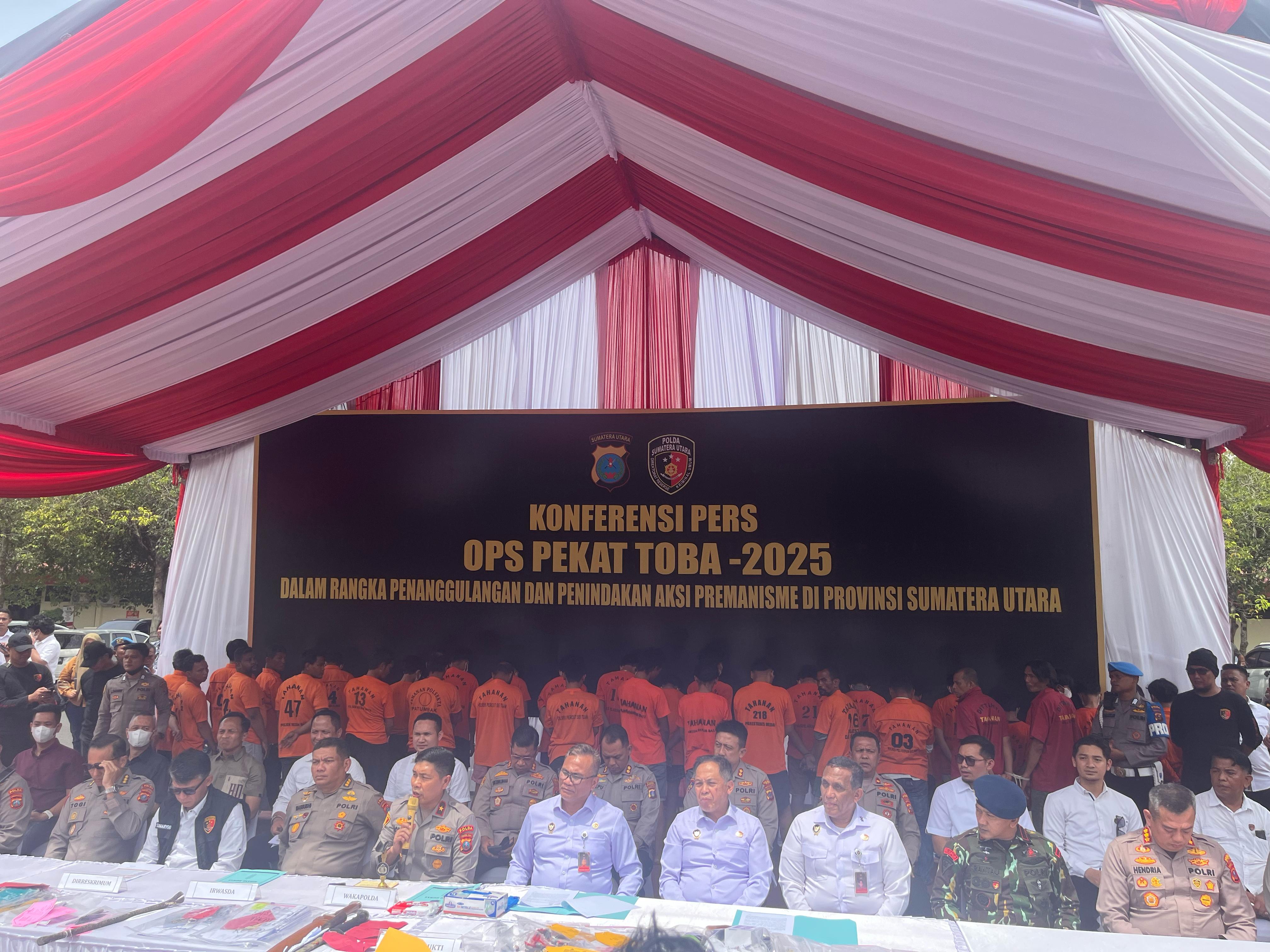 PEKAT TOBA: Konferensi pers hasil Operasi Pekat Toba 2025, di Mapolda Sumut. Sumut Pos/Dokumen Pribadi