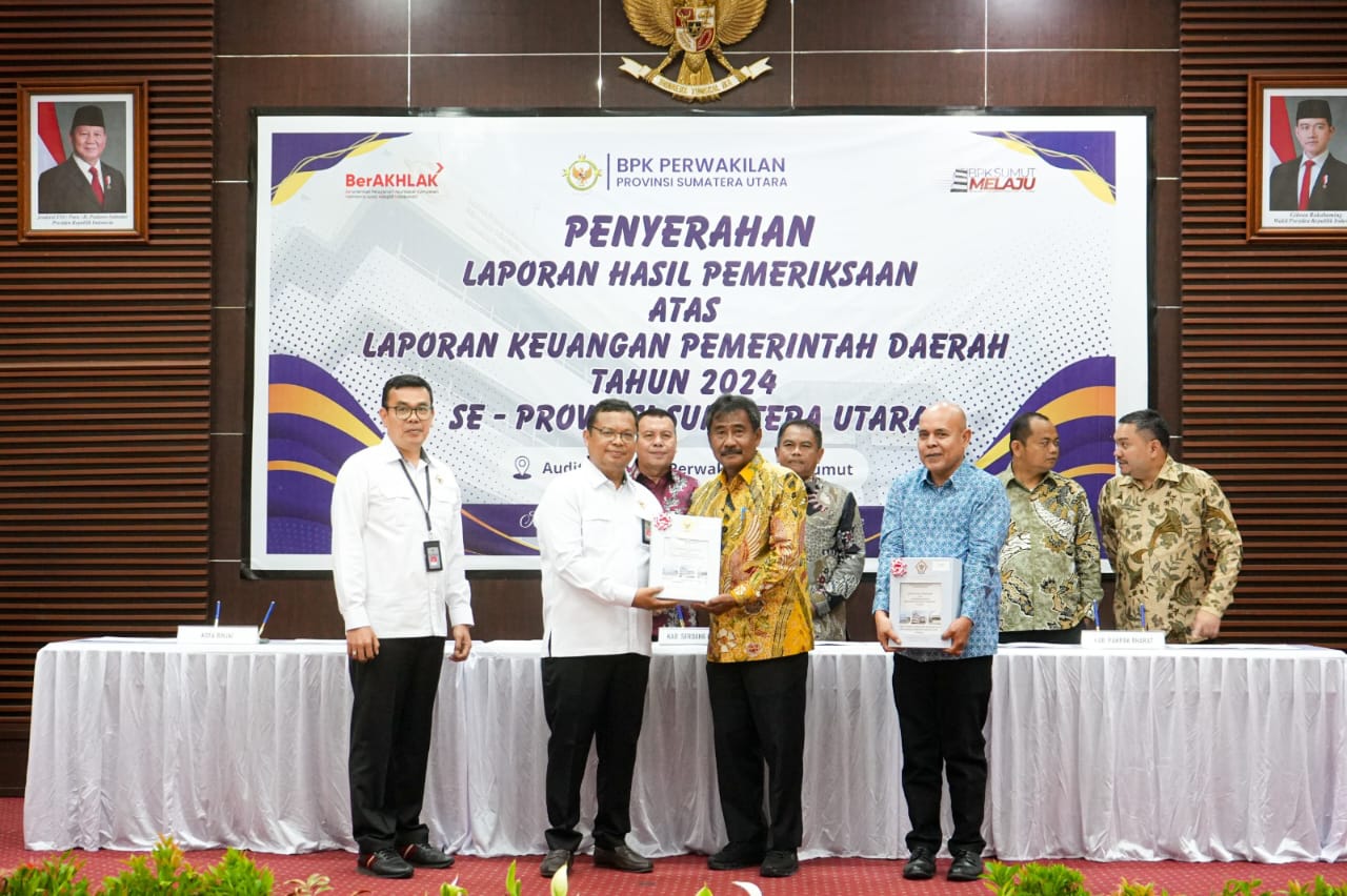TERIMA: Wali Kota Binjai, Amir Hamzah saat menerima LKPD TA 2024 dari BPK RI Perwakilan Sumut. Diskominfo Binjai/Sumut Pos