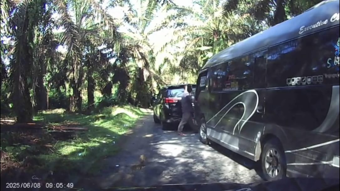 RETRIBUSI: Mobil berhenti saat diminta uang retribusi di kawasan objek wisata Tangkahan, Kecamatan Batangserangan, Langkat. Istimewa/Sumut Pos