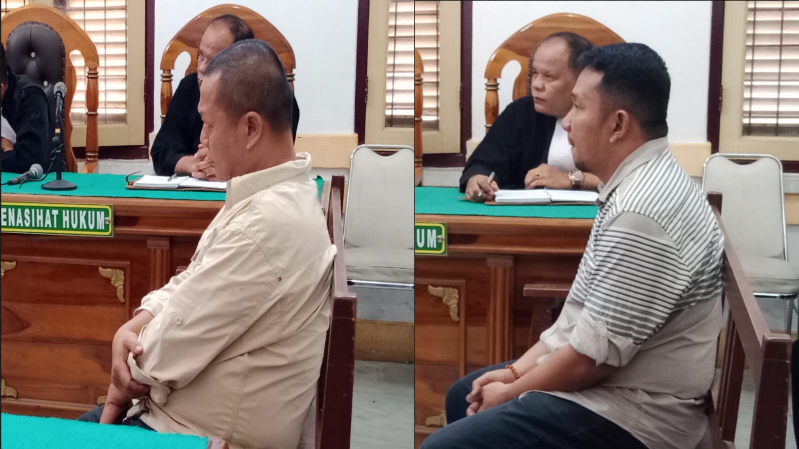 Kedua terdakwa korupsi pengadaan website desa se-Kabupaten Padanglawas, menjalani sidang putusan di Pengadilan Tipikor Medan, Rabu (23/7).