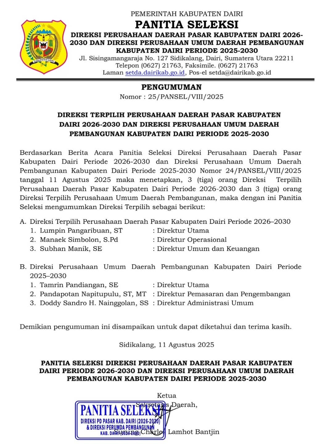 Pengumuman Pansel.(istimewa/sumut pos).