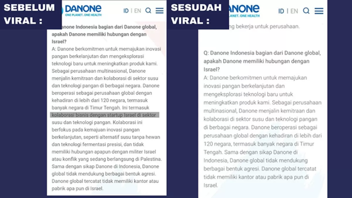 Tampilan layar situs resmi Danone Indonesia. (Dok: web Danone)