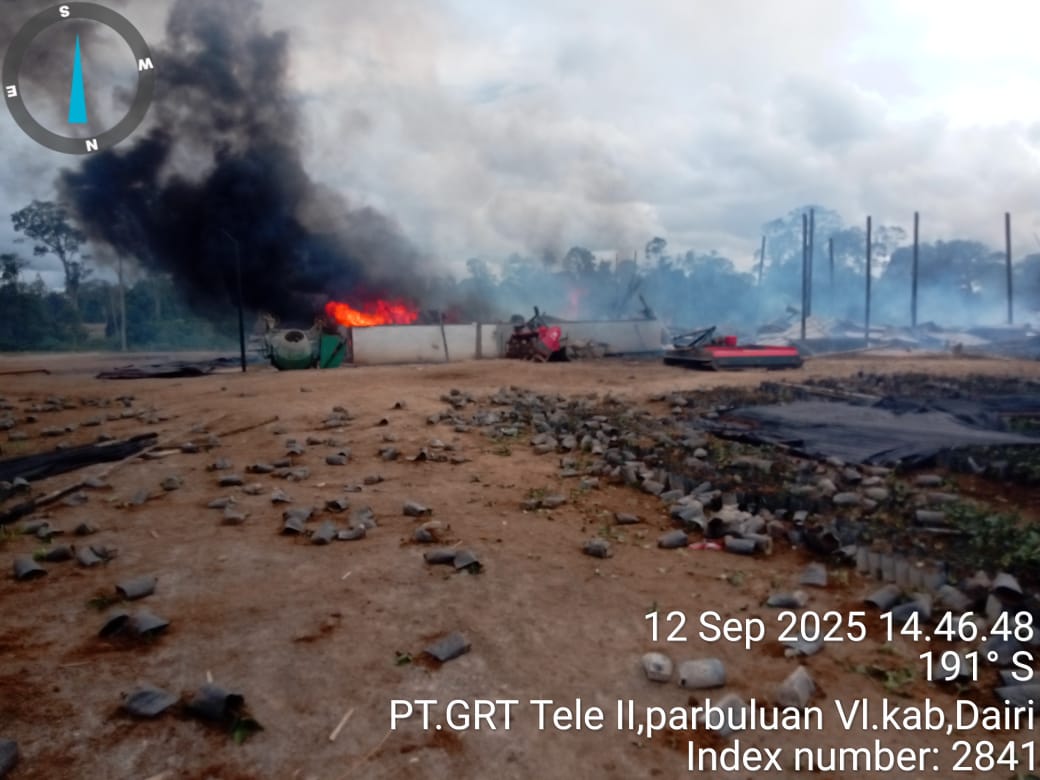 BAKAR: Massa membakar pusat pembibitan kopi milik PT Gruti di Dairi. (Dok: PT Gruti)
