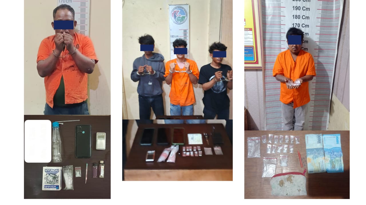 Kolase foto pengungkapan 3 kasus Satresnarkoba Polres Langkat. (Istimewa/Sumut Pos)
