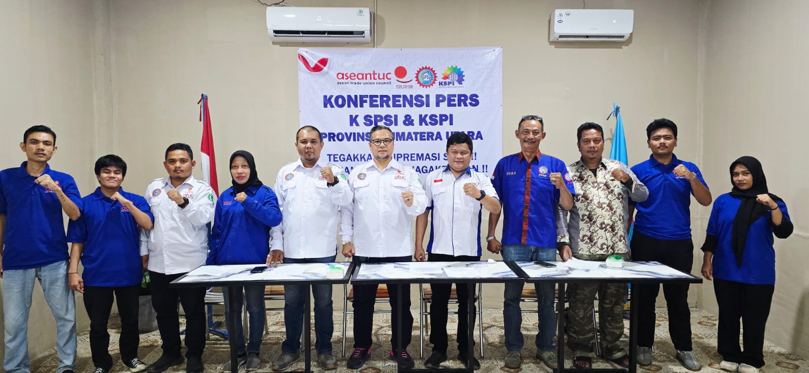 KSPSI AGN-KSPI Sumut saat menggelar Konferensi Pers di Medan. (Sumut Pos/Dokumen Pribadi)