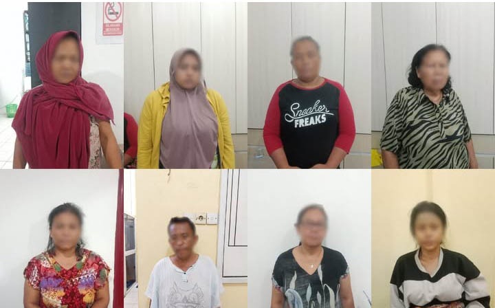 DIAMANKAN: Ketujuh tersangka perdagangan orang yang diamankan Polda Sumut. (ISTIMEWA/SUMUT POS)