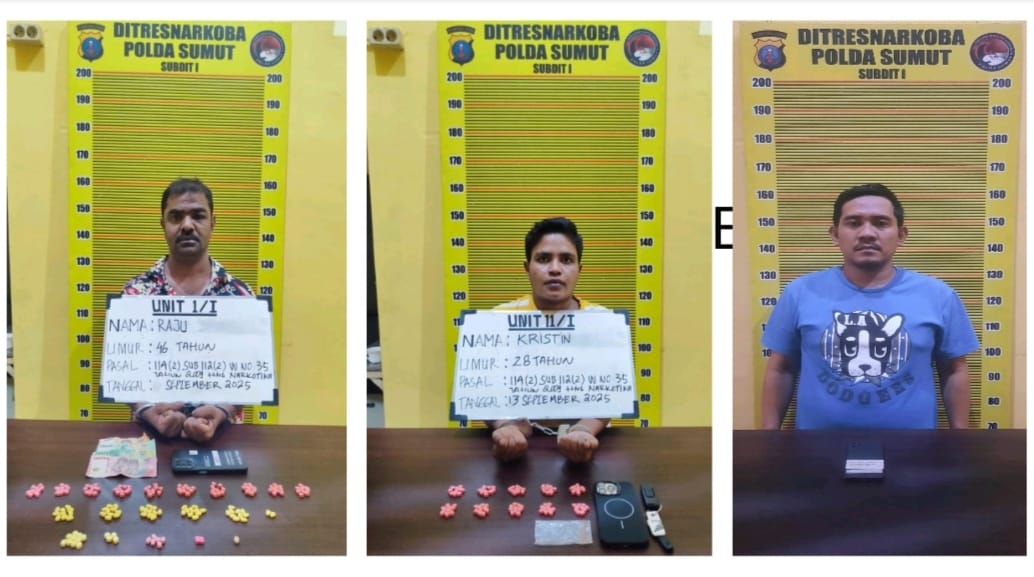 Tiga tersangka diduga sindikat narkoba yang ditangkap Tim Ditresnarkoba Polda Sumut. (Sumut Pos/Dokumen Pribadi)