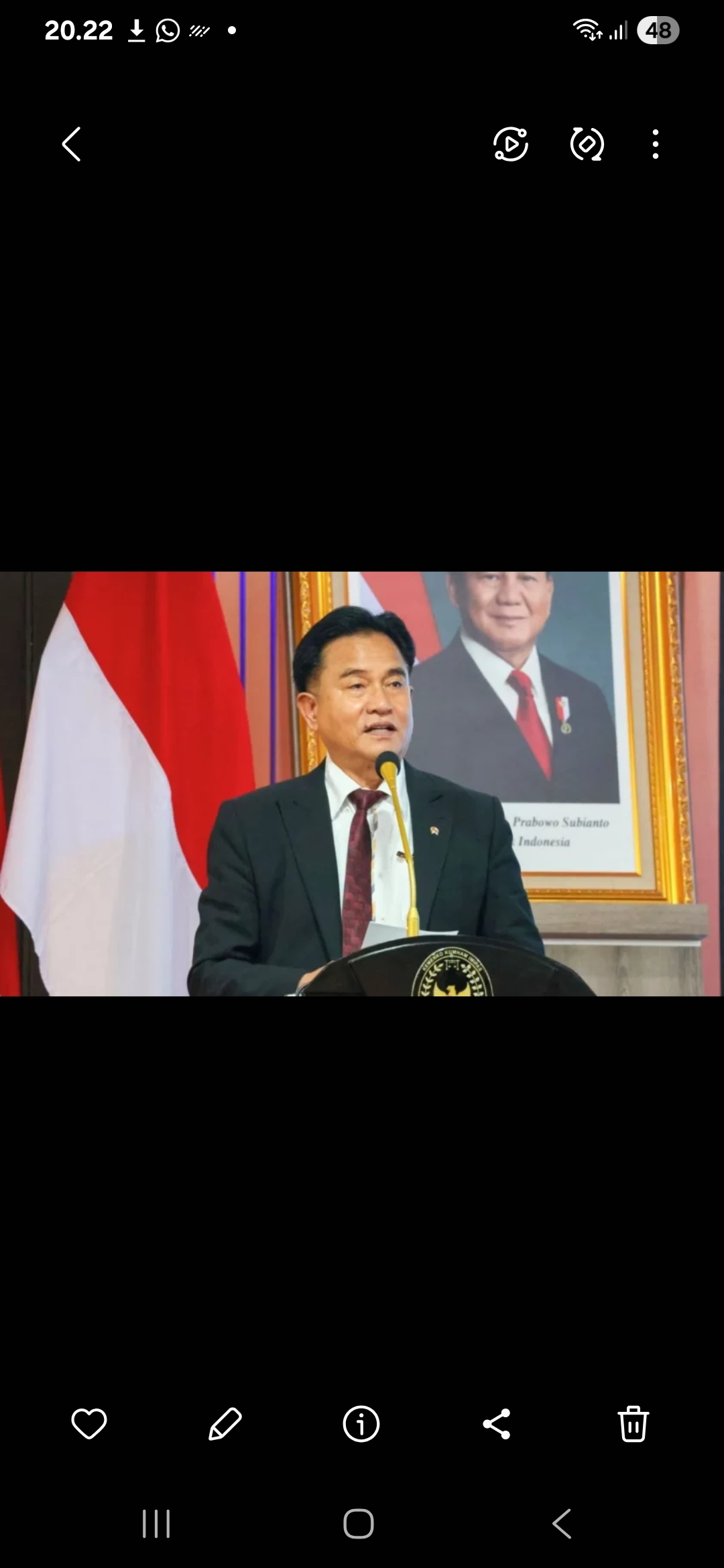 Menteri Koordinator Bidang Hukum, Hak Asasi Manusia, Imigrasi, dan Pemasyarakatan (Menko Kumham Imipas), Yusril Ihza Mahendra. (Dok: istimewa)