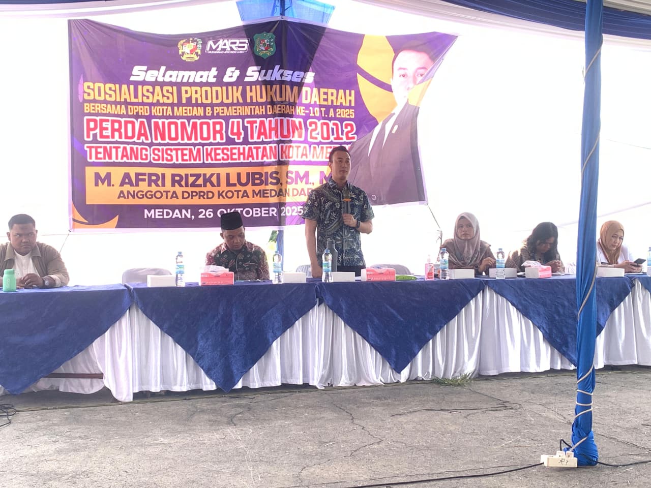 Anggota DPRD Kota Medan Fraksi Partai NasDem, M. Afri Rizki Lubis, SM., M.IP saat menggelar sosialisasi perda tentang sistem kesehatan kota Medan.