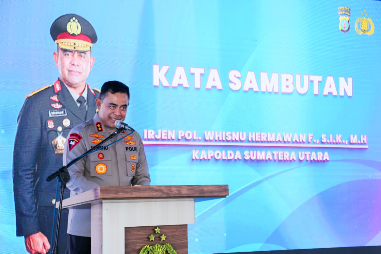 Kapolda Sumut Irjen Pol Whisnu Hermawan Februanto SIK MH memberikan sambutan.(ISTIMEWA/SUMUT POS)