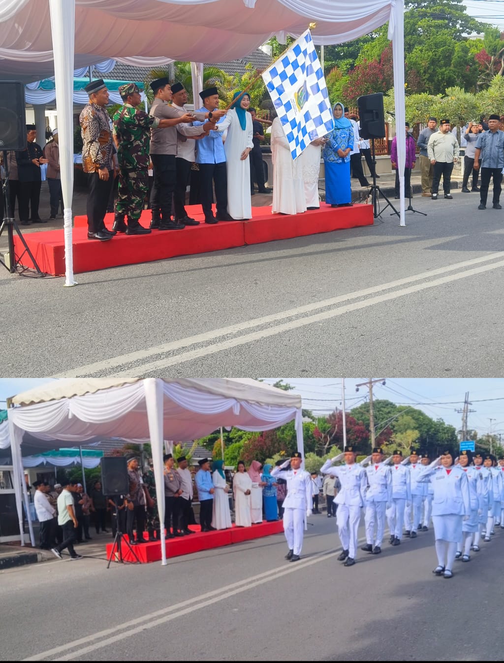 Wali Kota Tebing Tinggi  Iman Irdian Saragih   bersama Forkopimda melepas peserta Pawai Taaruf MTQ ke-54 Tingkat Kota Tebingtinggi Tahun 2025, Jumat (7/11/2025). (AZAN PURBA/SUMUT POS)